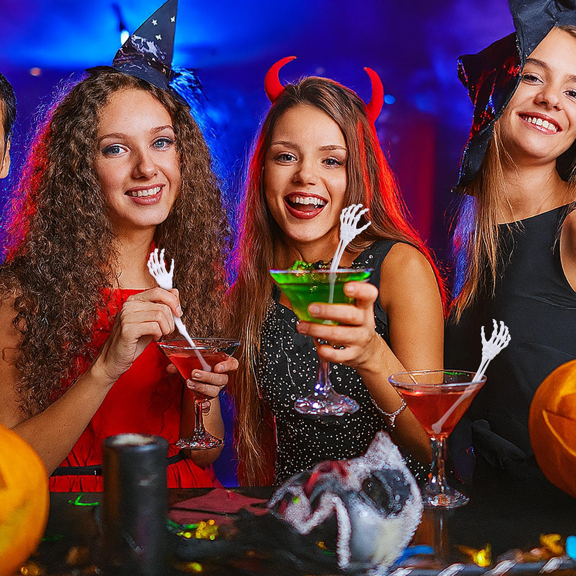 Halloween Skeleton Drink Stirrers – 25 Pcs Plastic Swizzle Sticks for Cocktails & Party Drinks