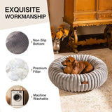 Mewoofun Donut Cat Bed – Grey 23" Washable Round Fluffy Calming Pet Bed with Non-Slip Bottom for Cats, Kittens & Puppies