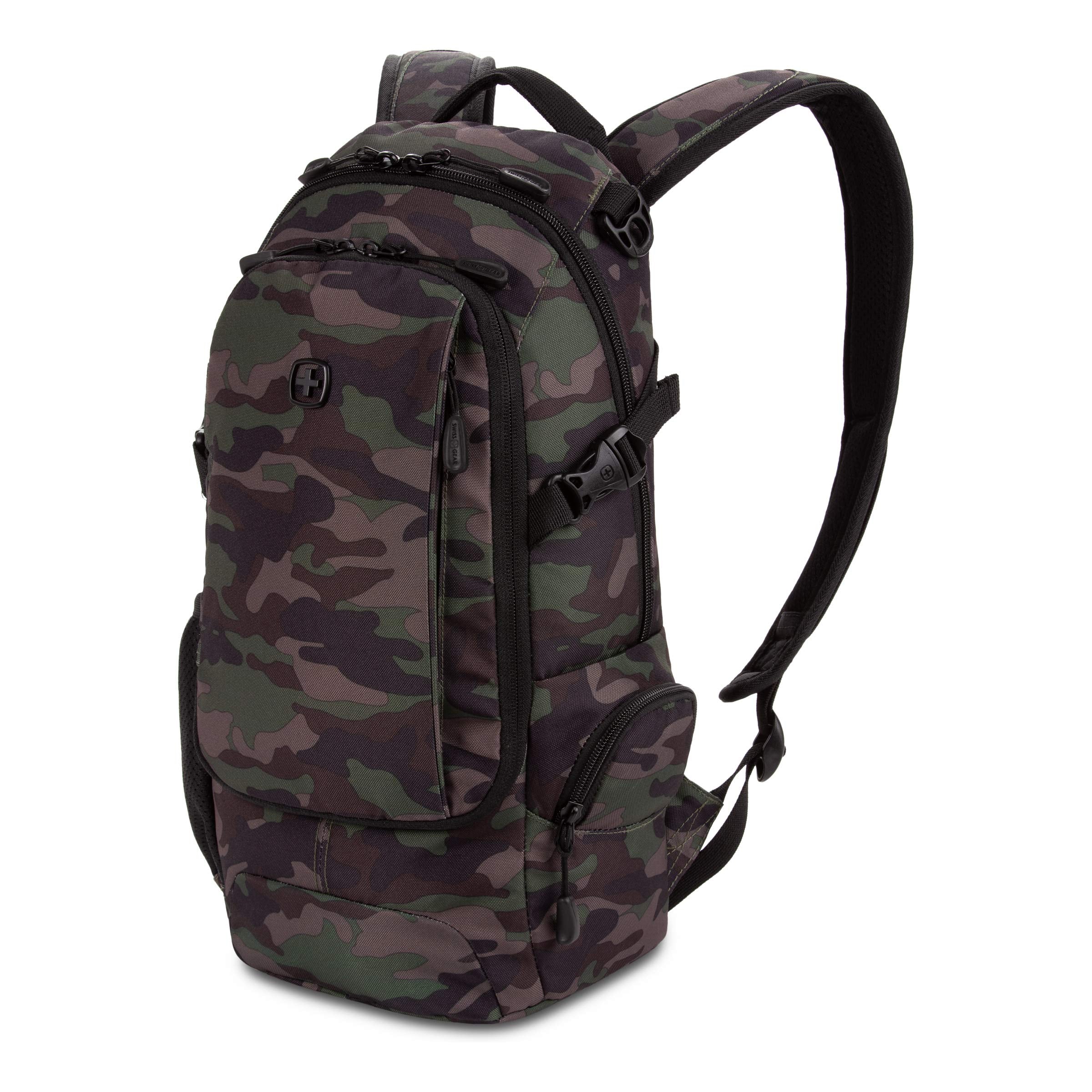 SwissGear 3598 Narrow Profile Backpack – Slim Daypack for Commuting & School, Camo Green