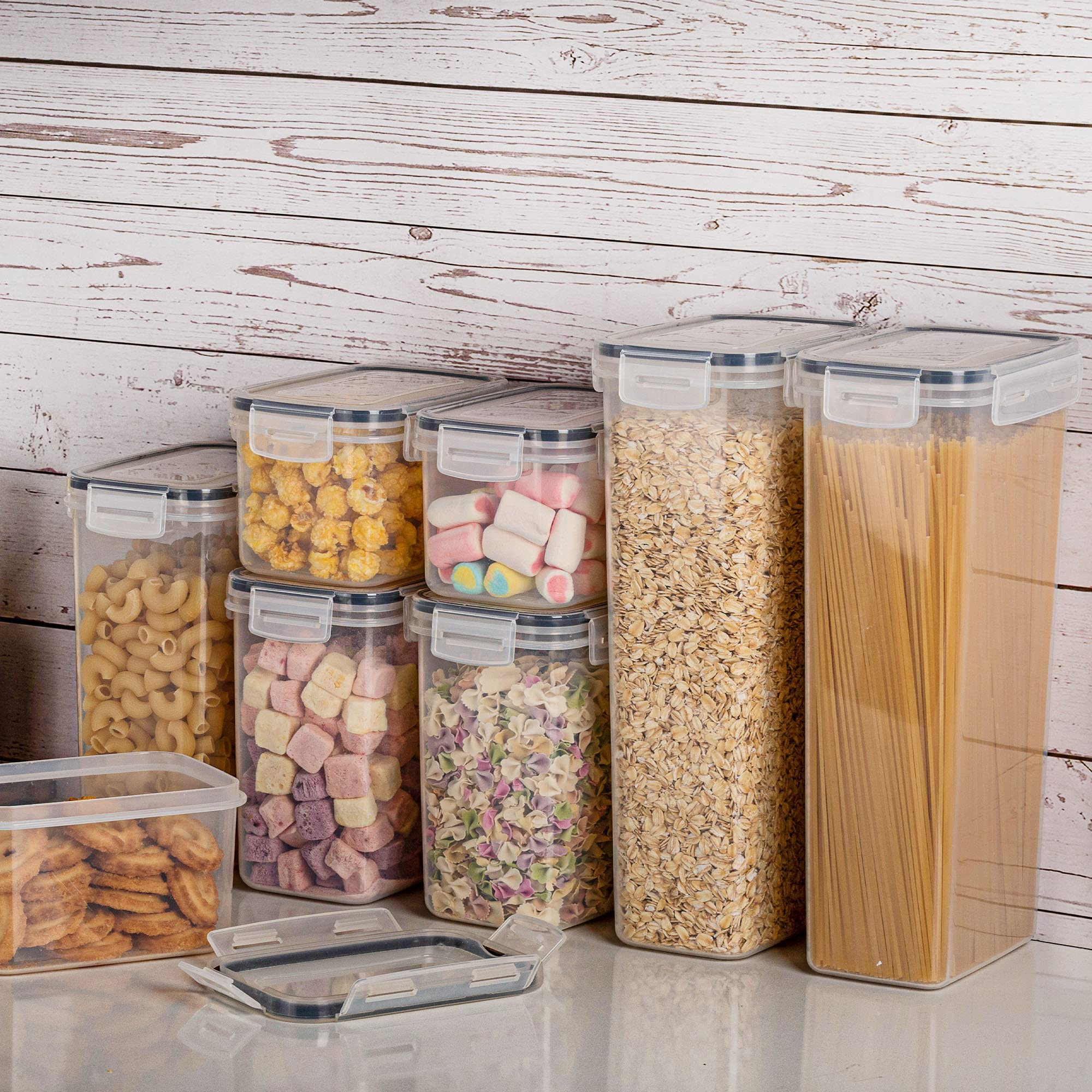 32-Piece Airtight Pantry Storage Containers Set – Stackable BPA-Free Canisters with Reusable Labels (Clear/Black)