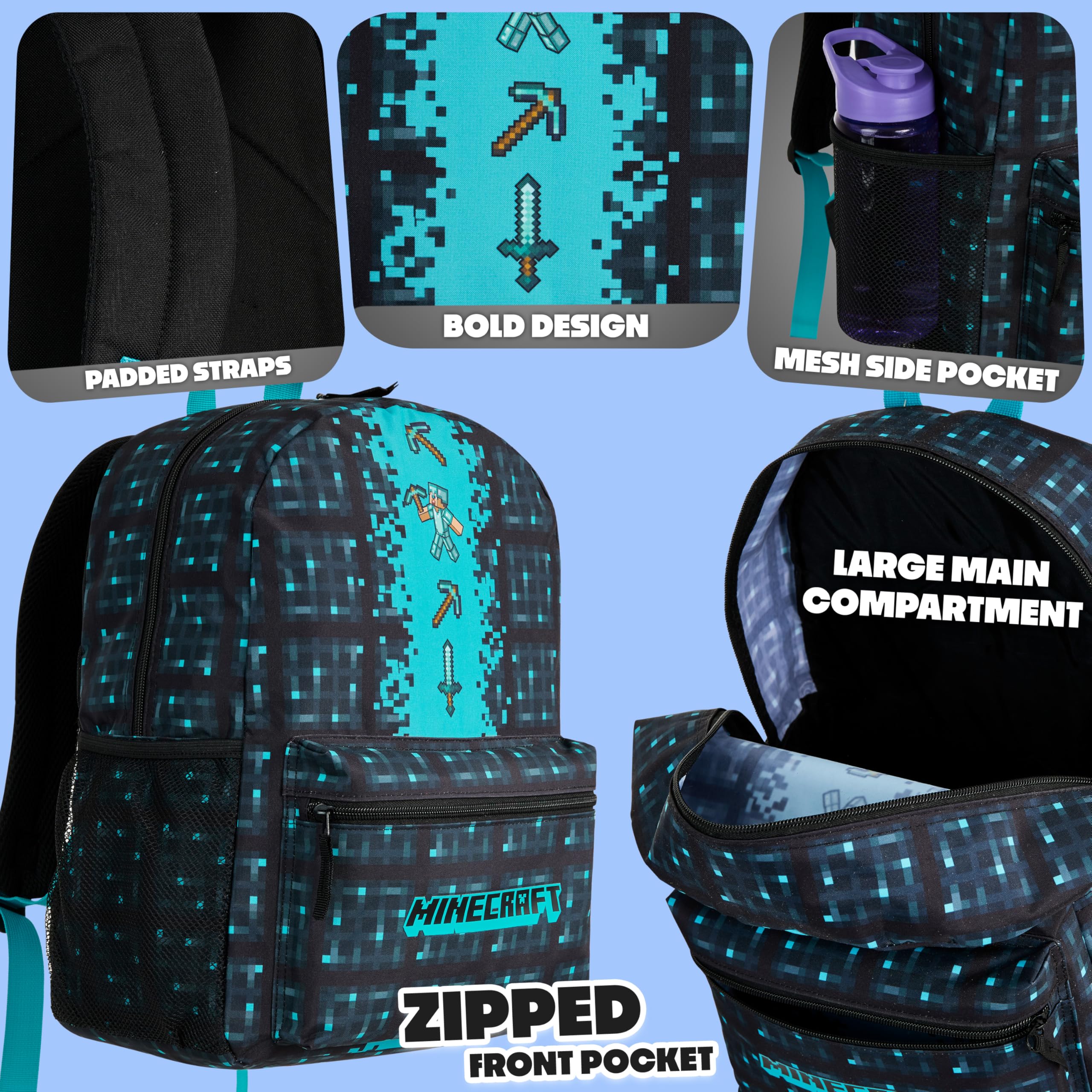 Minecraft Kids Backpack for Boys & Teens – Adjustable School Daypack with Front Pocket