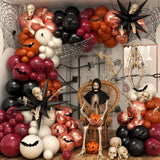 132 Pcs Halloween Balloon Arch Kit – Burnt Orange, Maroon, Black & Rose Gold Garland with Spikes & Bats