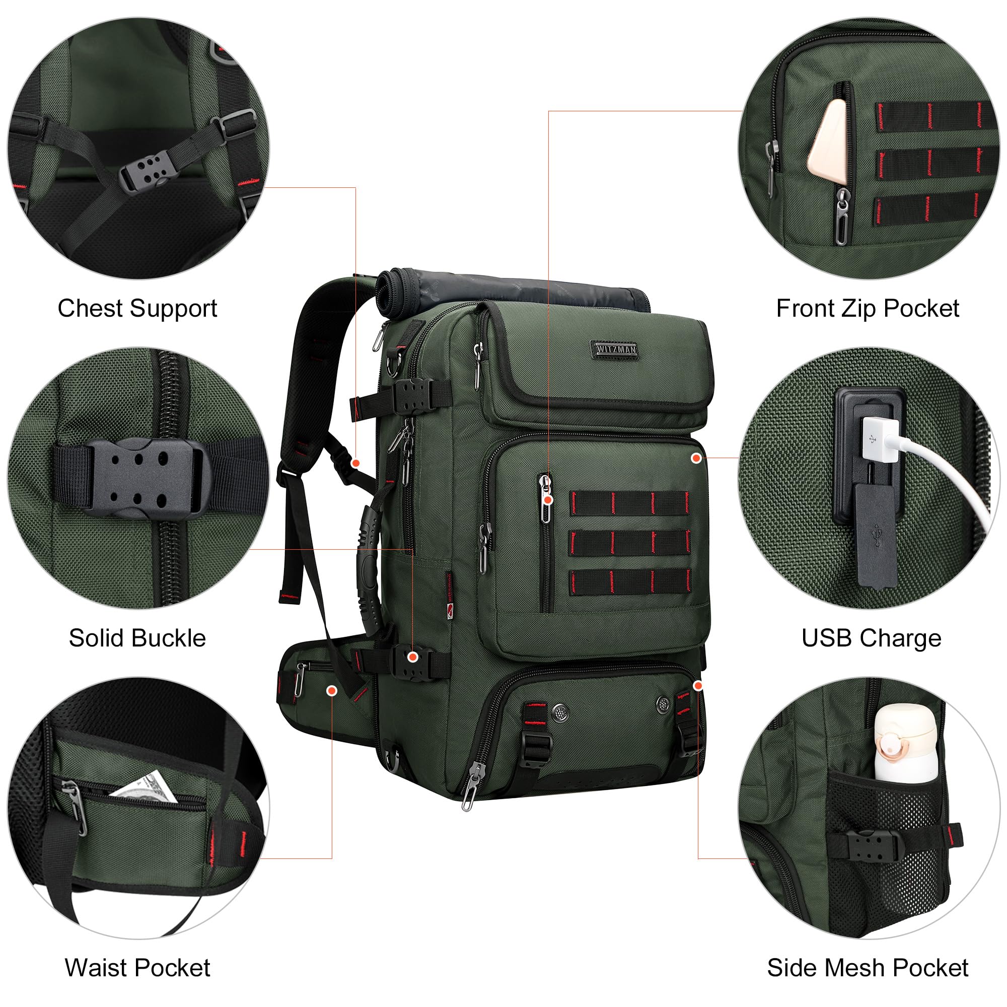 Witzman Airline-Approved Carry-On Travel Backpack Convertible Duffle Bag – Army Green