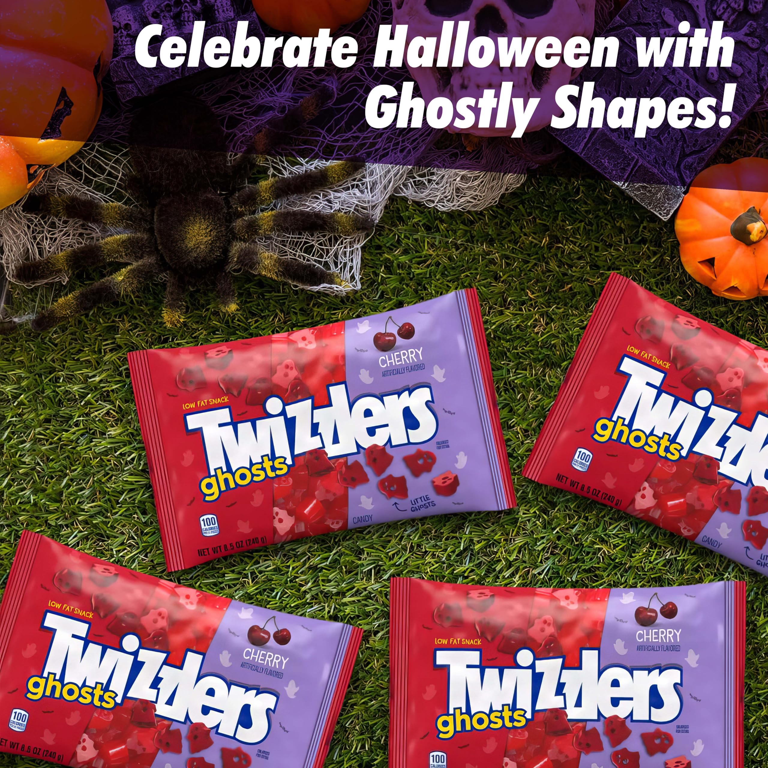 Halloween Cherry Ghosts Licorice Candy – Individually Wrapped Red Cherry Chewy Treats for Trick-or-Treat & Party Bags