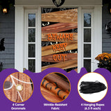 Halloween Door Cover with Wood-Look Spider Web Design – Large 71"x28" Fabric Door Banner for Indoor & Outdoor Decorations (Red & Brown)