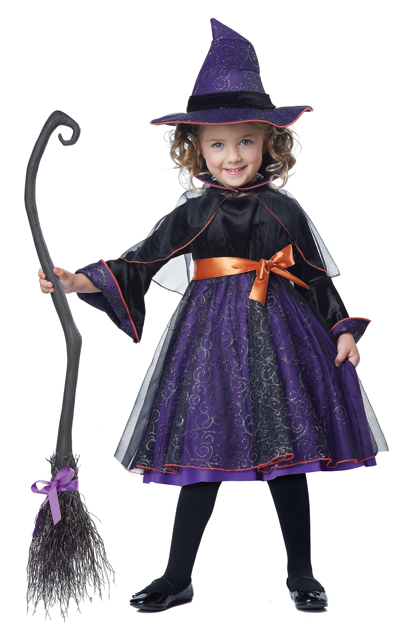 Toddler Hocus Pocus Witch Costume – Orange & Purple Halloween Dress with Capelet & Hat (3T/4T)