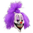 Purple Hair Clown Latex Mask – Full Head Adult Halloween Mask with Synthetic Wig & Glow Effect