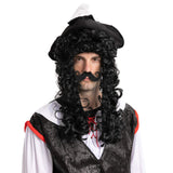 Black Pirate Wig & Mustache Set – Halloween Costume Accessory for Adults