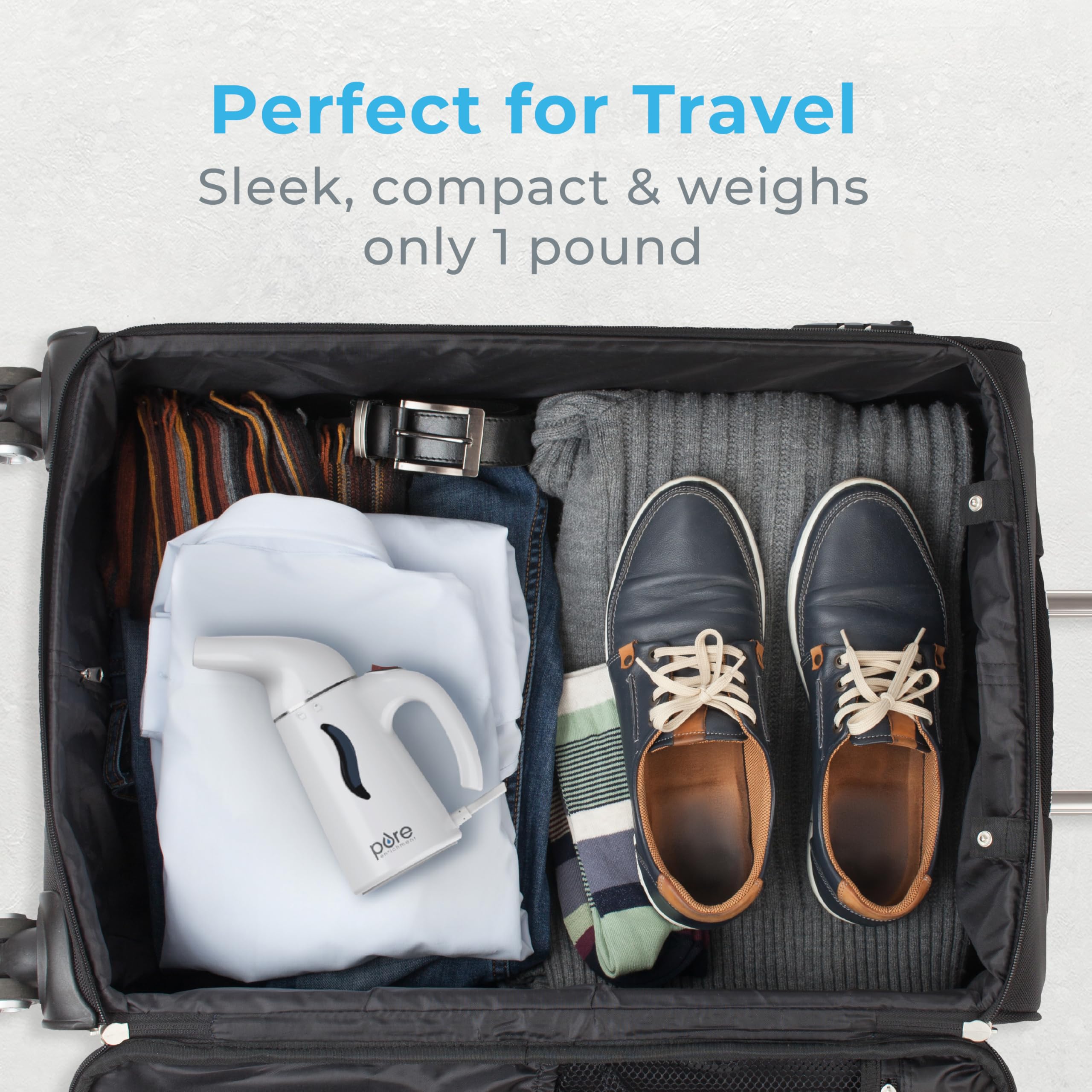 Portable Handheld Travel Garment Steamer with Fast Heat, Auto Shut-Off and Compact Wrinkle Remover System
