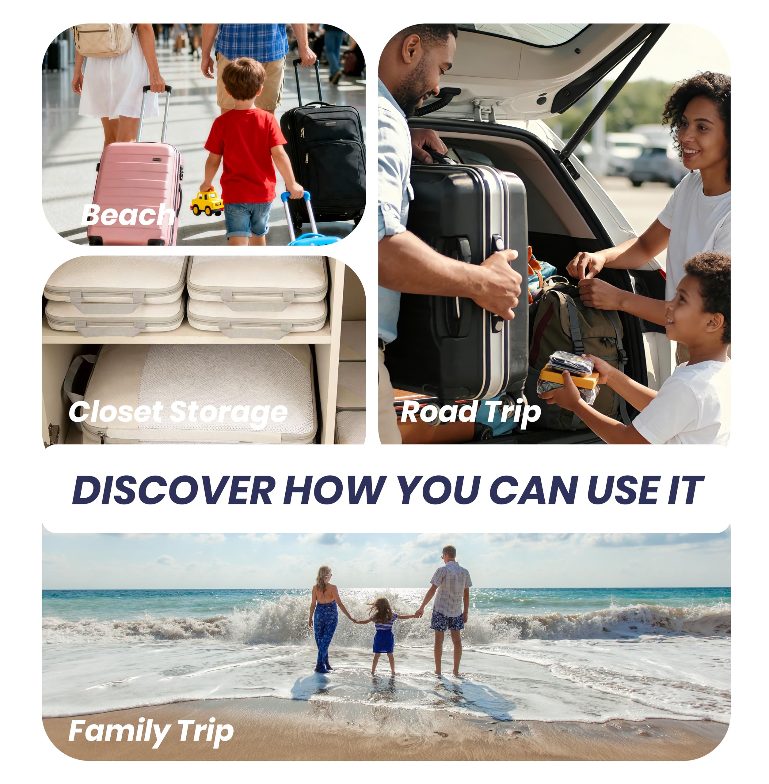 SONNETTO Compression Packing Cubes Set of 6 – Expandable Suitcase Organizers with Mesh for Space Saving Travel Packing