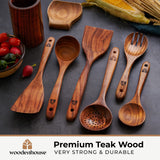 Premium 8-Piece Teak Wood Cooking Utensil Set with Holder – Natural, Non-Toxic & Non-Stick Safe