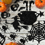 7PCS Glitter Black Halloween Garlands – Pre-Strung Hanging Decorations with Spiders, Bats & Witches