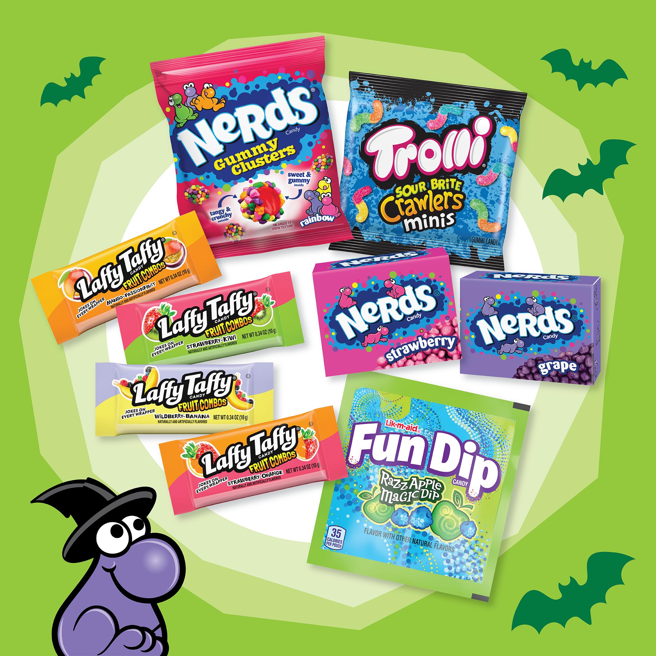 Halloween Candy Variety Pack – 45 Count Assorted Favorites (NERDS, Fun Dip, Trolli, Laffy Taffy & More) – Individually Wrapped Treats