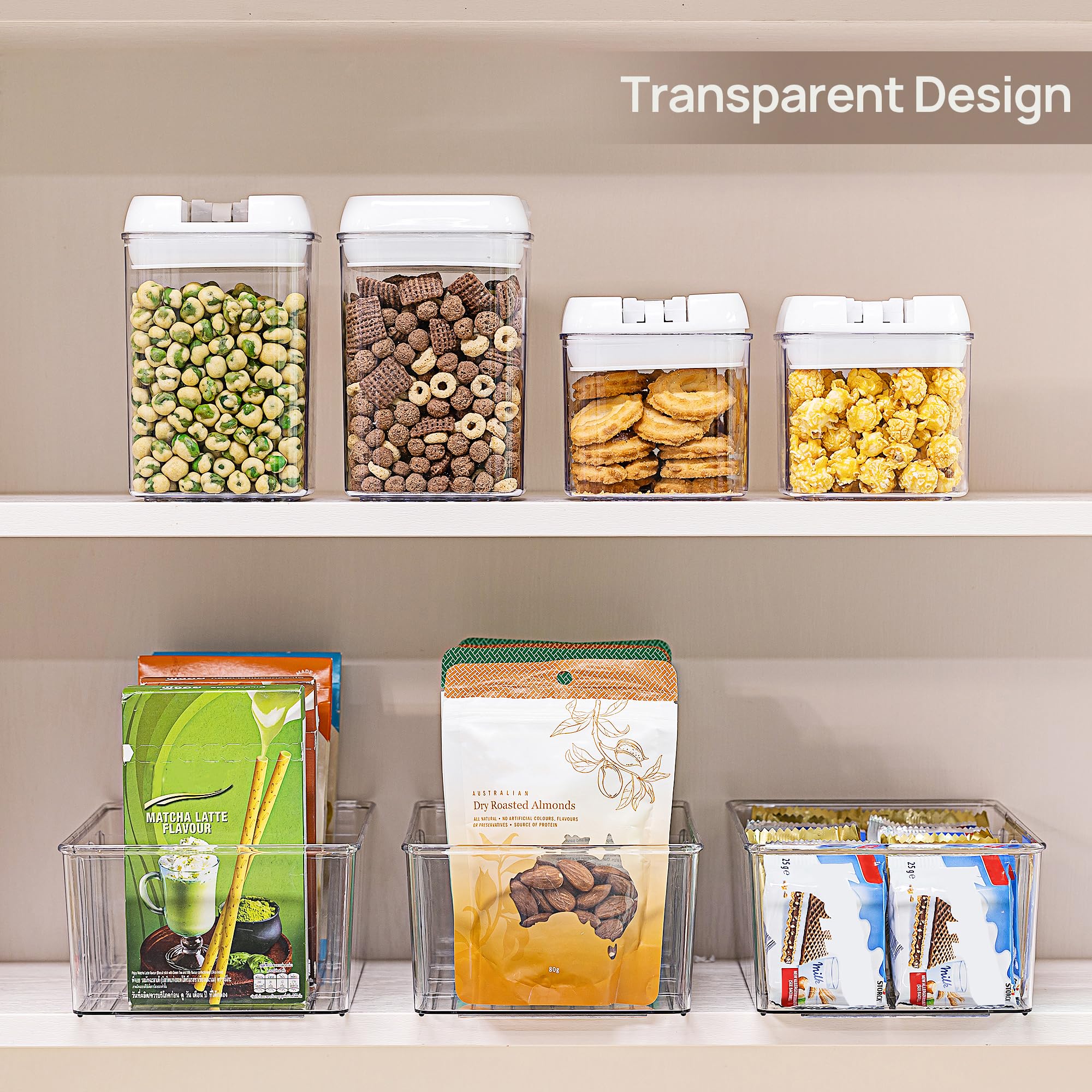 Clear Food Packet Organizer Bin with Removable Dividers – Pantry & Cabinet Storage for Snacks, Spices and Seasonings
