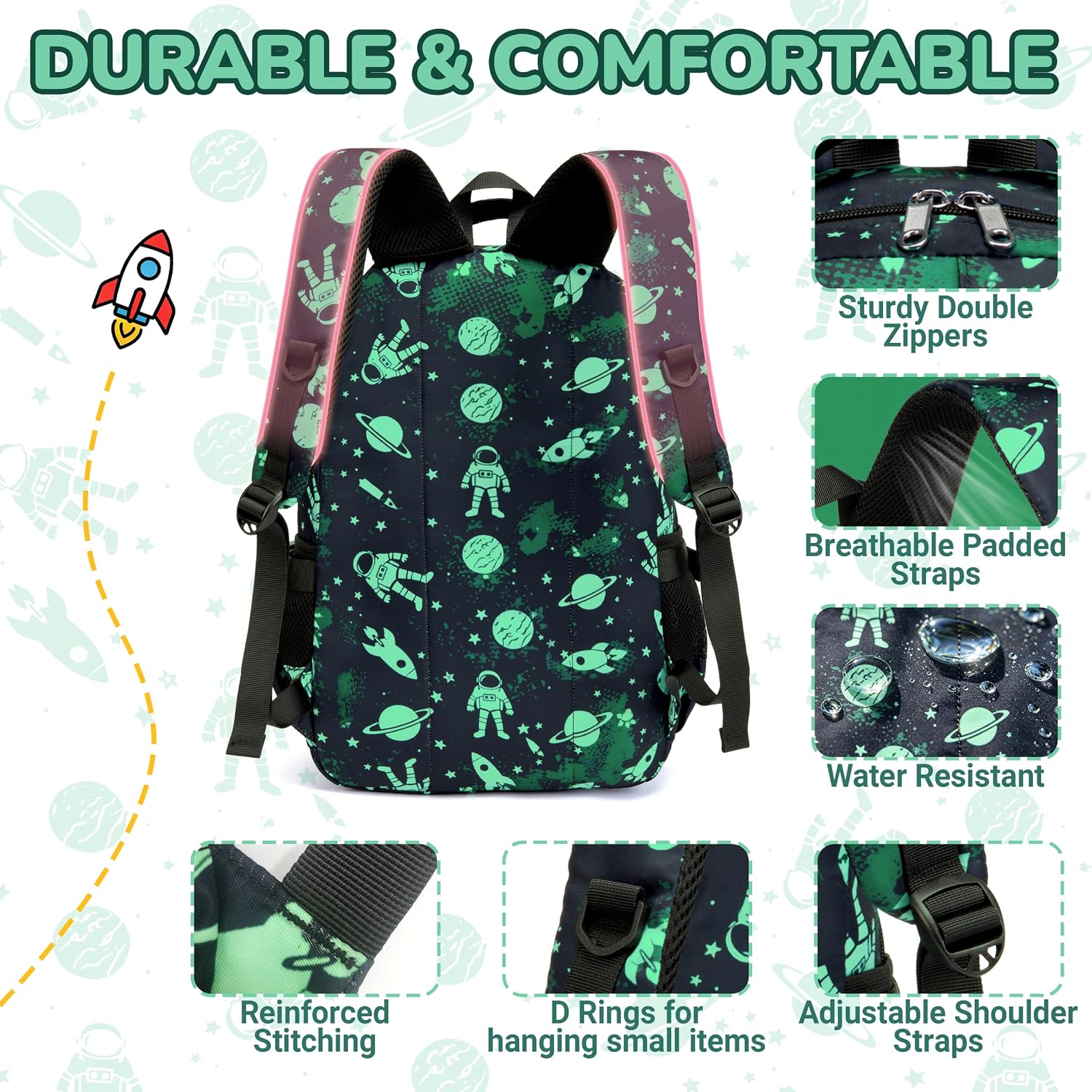 Black Green 17-Inch School Backpack with Laptop Sleeve