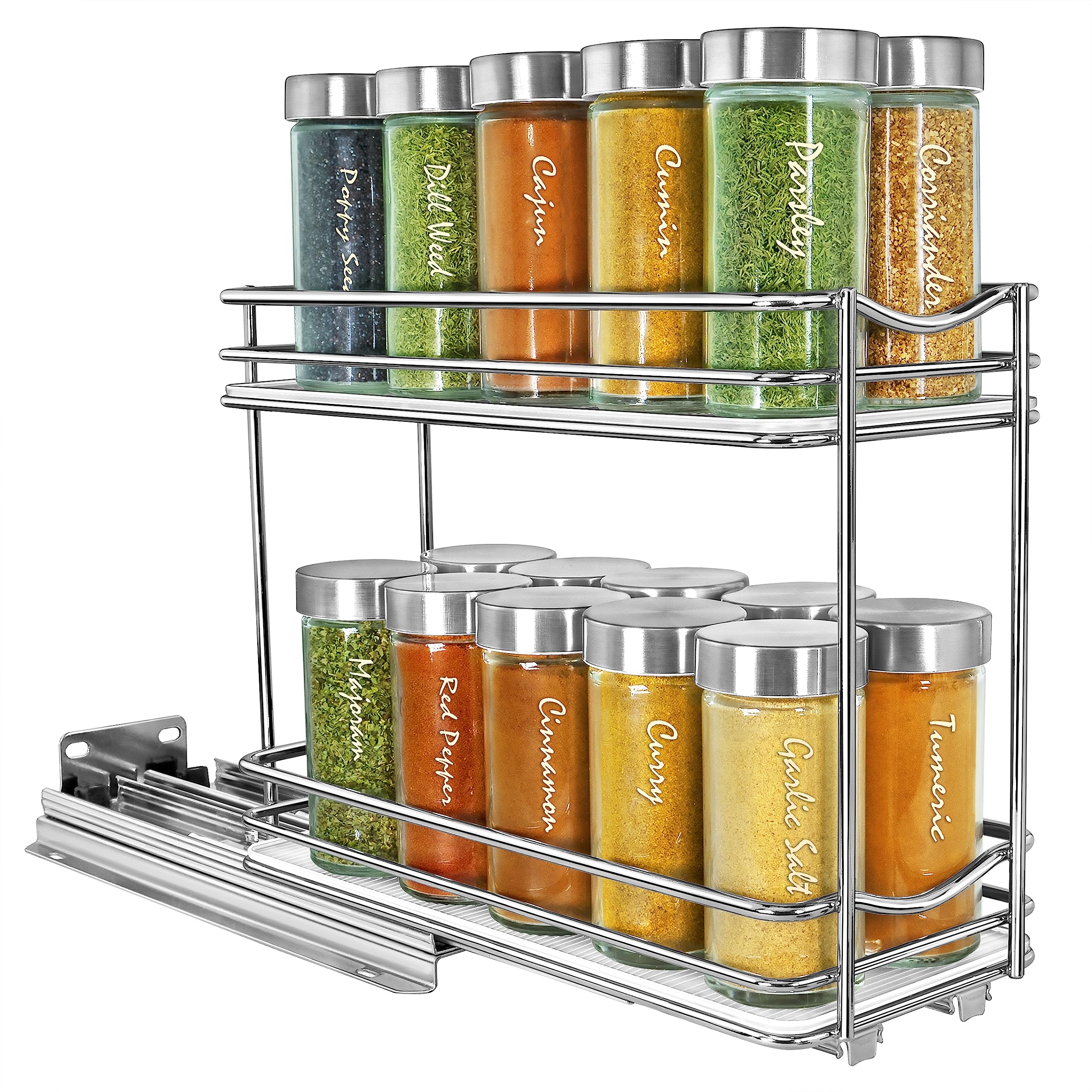 Lynk Professional Pull-Out Spice Rack Organizer – Slim 2-Tier Chrome Slide-Out Cabinet Drawer