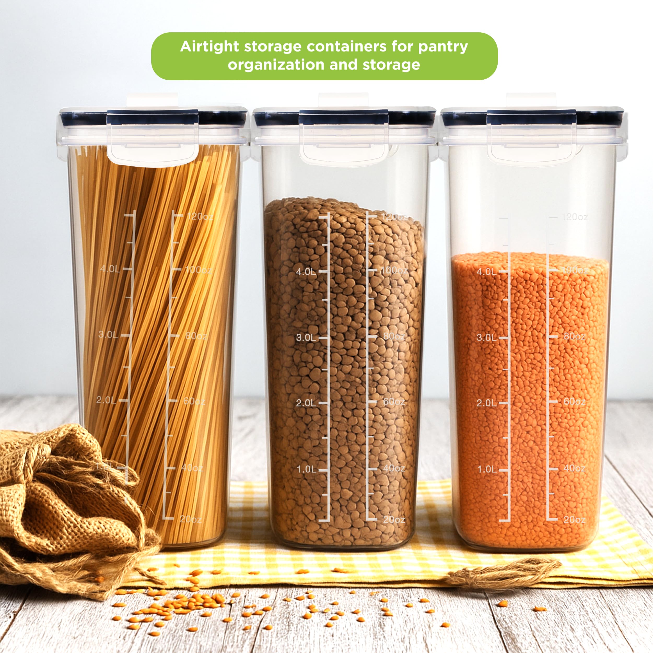 Clear Airtight Cereal Storage Containers with Pour Spout – Leakproof Pantry Canisters with Labels & Marker