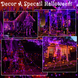 Halloween Spiderweb Lights – 266 LED Orange & Purple Outdoor Web with Remote, 8 Modes & Timer (9.8ft, IP67 Waterproof)