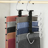 MORALVE Space-Saving Pants Hangers – 5-Tier Non-Slip Multi-Layer Closet Organizer for Trousers & Skirts (Black, 2-Pack)