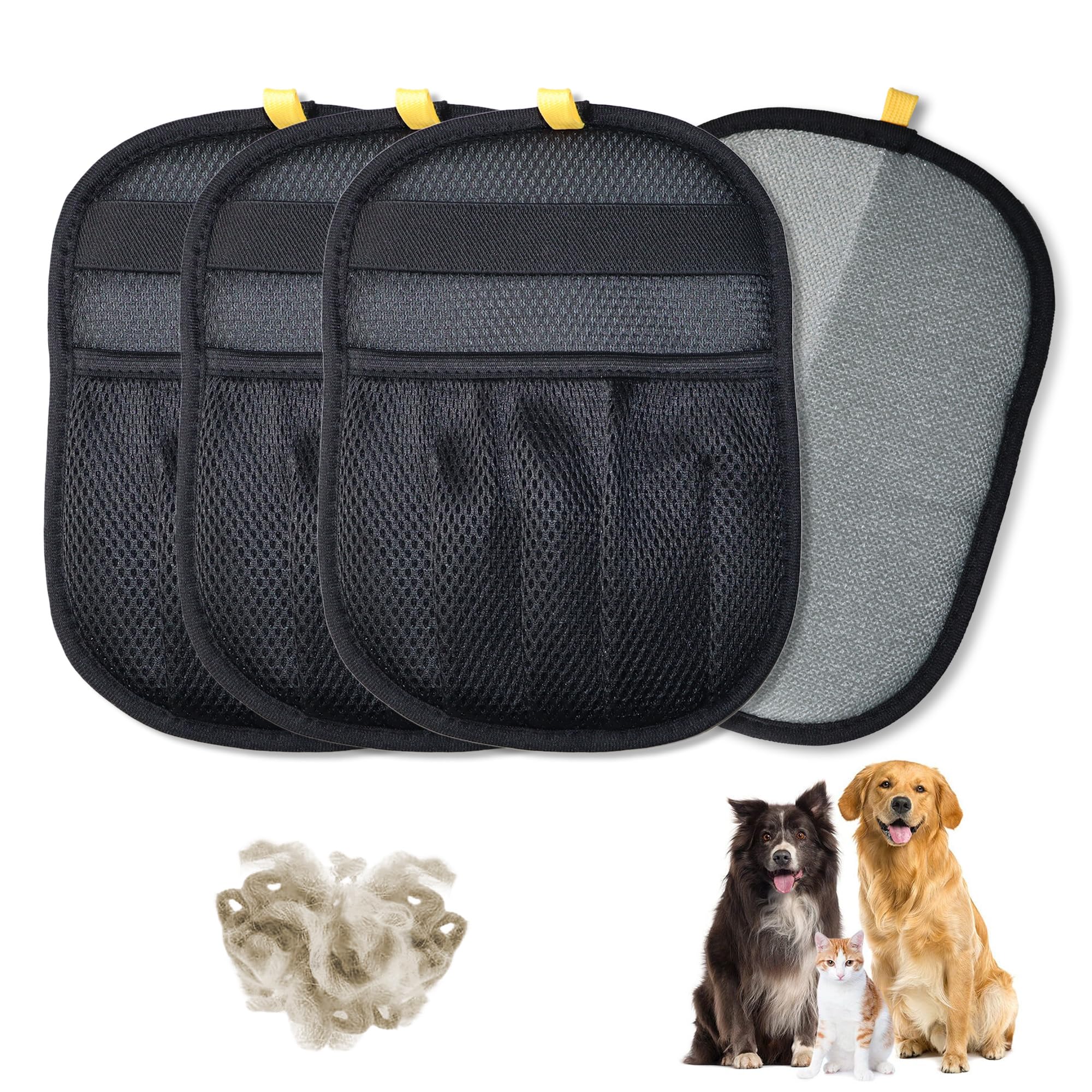 Reusable Static Pet Hair Remover Gloves 4pcs – Anti-Slip Grooming & Cleaning Mitts for Dogs, Cats, Furniture & Fabric (Black Set)