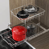 2-Tier Pull-Out Under Cabinet Organizer – Chrome Sliding Shelf with Heavy-Duty Ball Bearings (L-L)