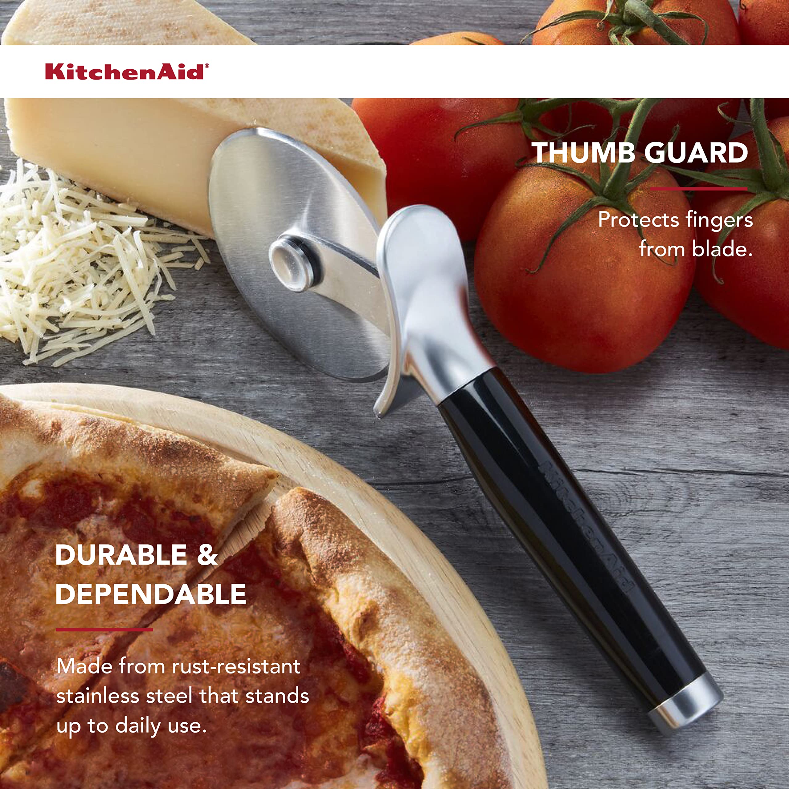 Stainless Steel Pizza Wheel Cutter with Ergonomic Handle & Finger Guard