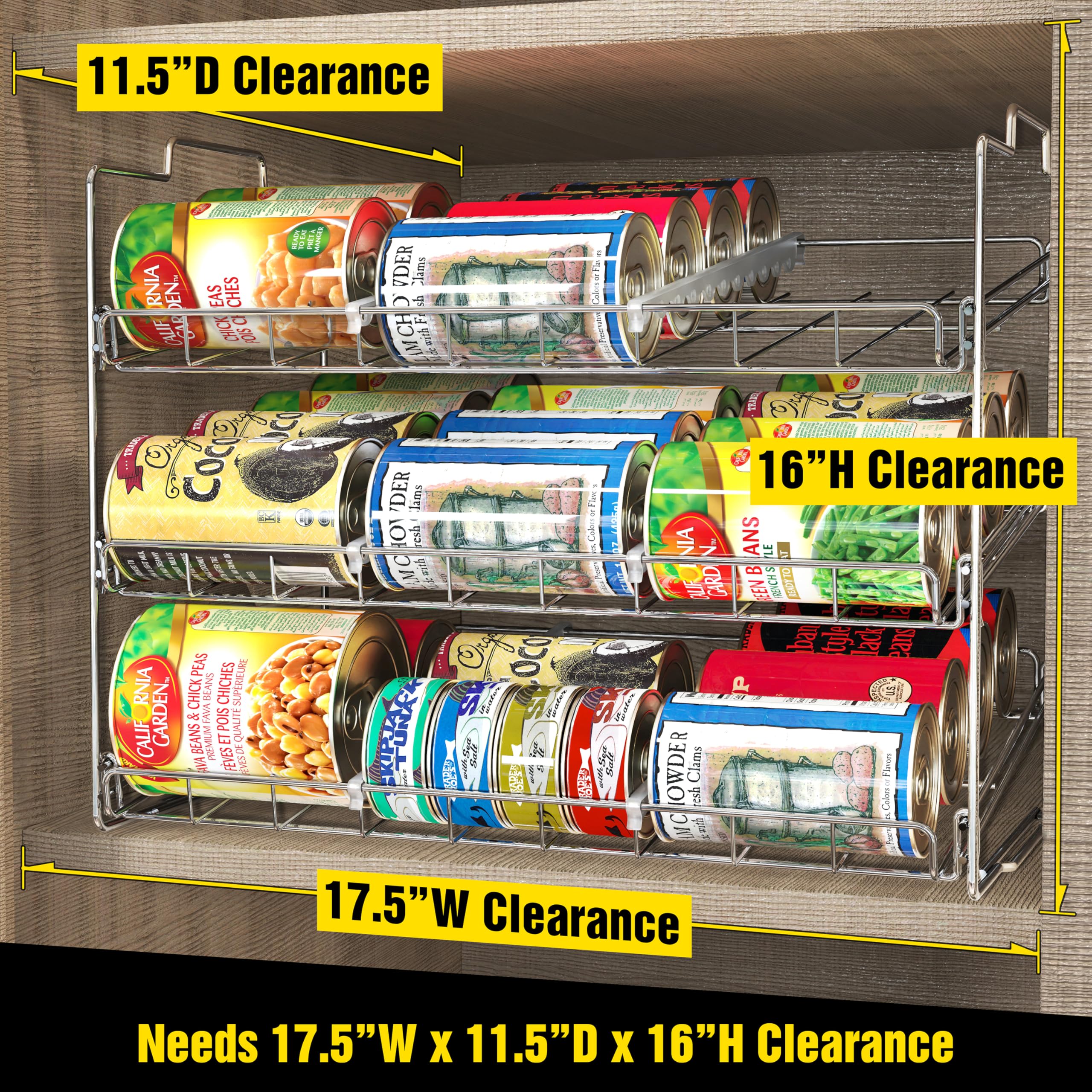 Deco Brothers Stackable Can Rack Organizer – Adjustable Pantry Storage for Up to 36 Cans (Chrome)