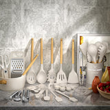34-Piece Silicone Kitchen Utensils Set with Wooden Handles & Holder – BPA-Free Cooking Tools