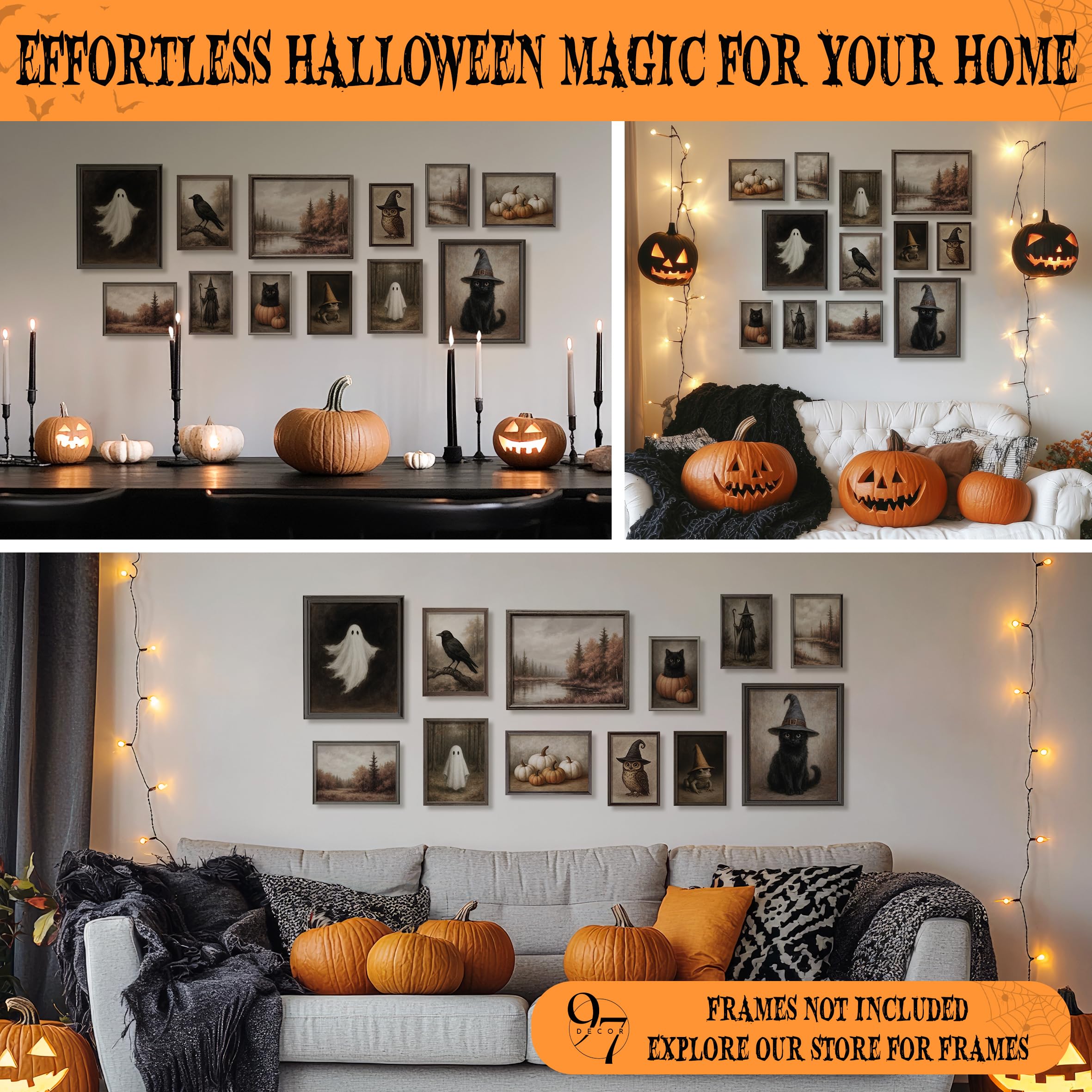 Halloween Wall Art Prints Set – 10PCS Vintage Gothic Posters & Ghost Aesthetic Decor for Bedroom & Living Room