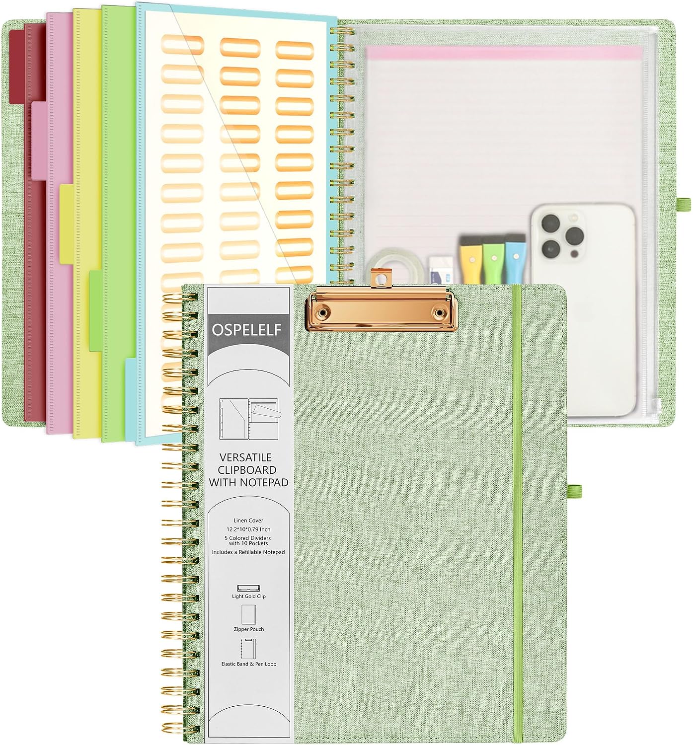 Purple Foldable Clipboard Folio with Pockets and Notepad