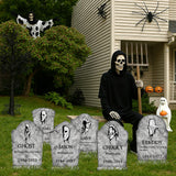Halloween Tombstones Yard Decorations Set – 6 Stone Grey Plastic Gravestones with Stakes for Outdoor Graveyard Display
