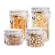Airtight Kitchen Canister Set – 4-Piece Stackable Food Storage Containers with Scoops (Black Lids)