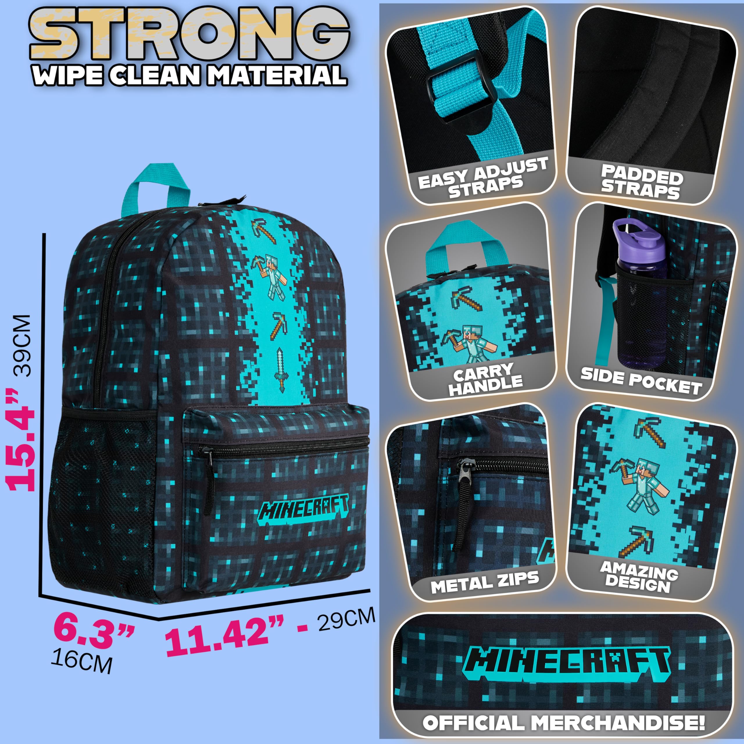 Minecraft Kids Backpack for Boys & Teens – Adjustable School Daypack with Front Pocket