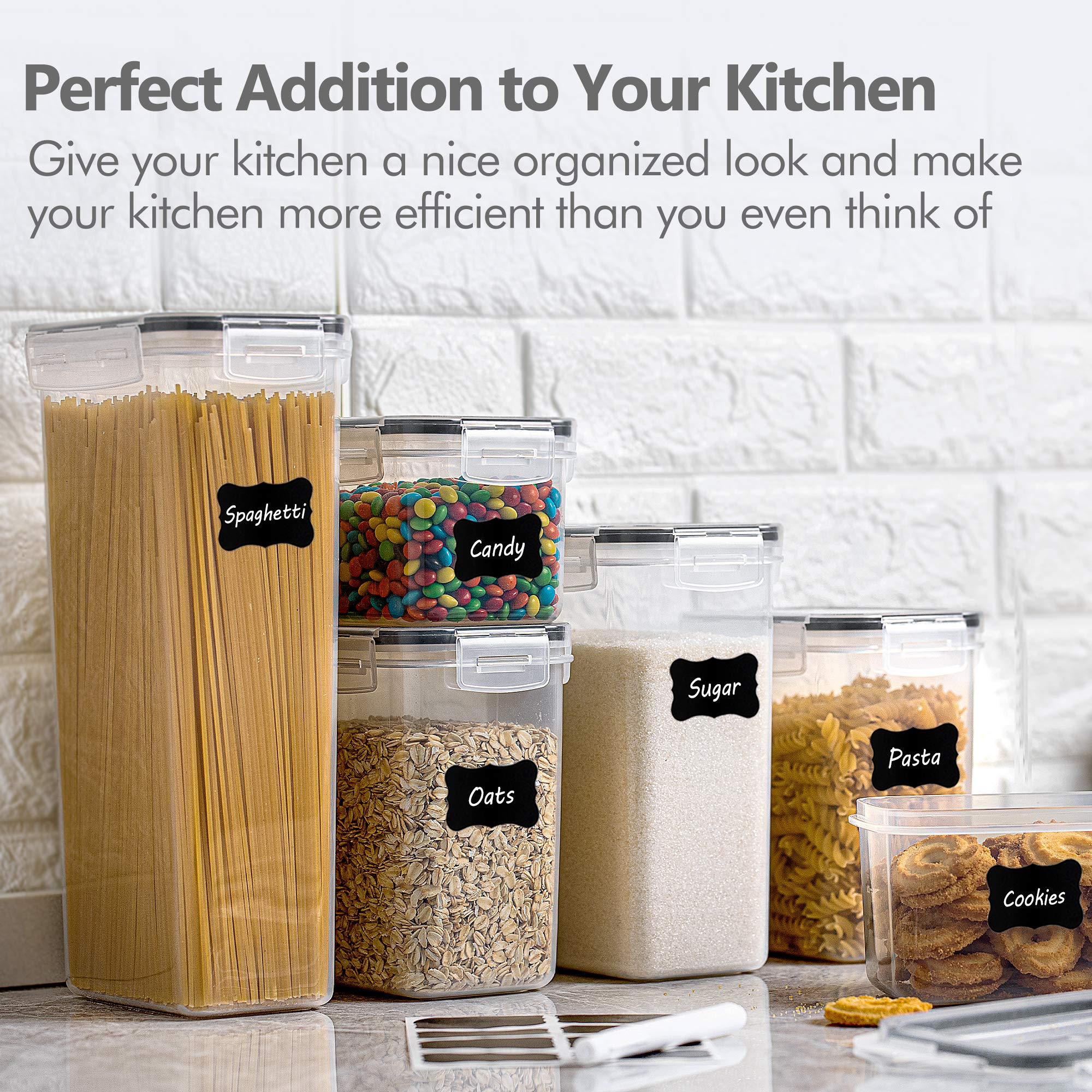 Airtight Food Storage Containers Set – 8 Piece Stackable Pantry Canisters with Lids & Labels