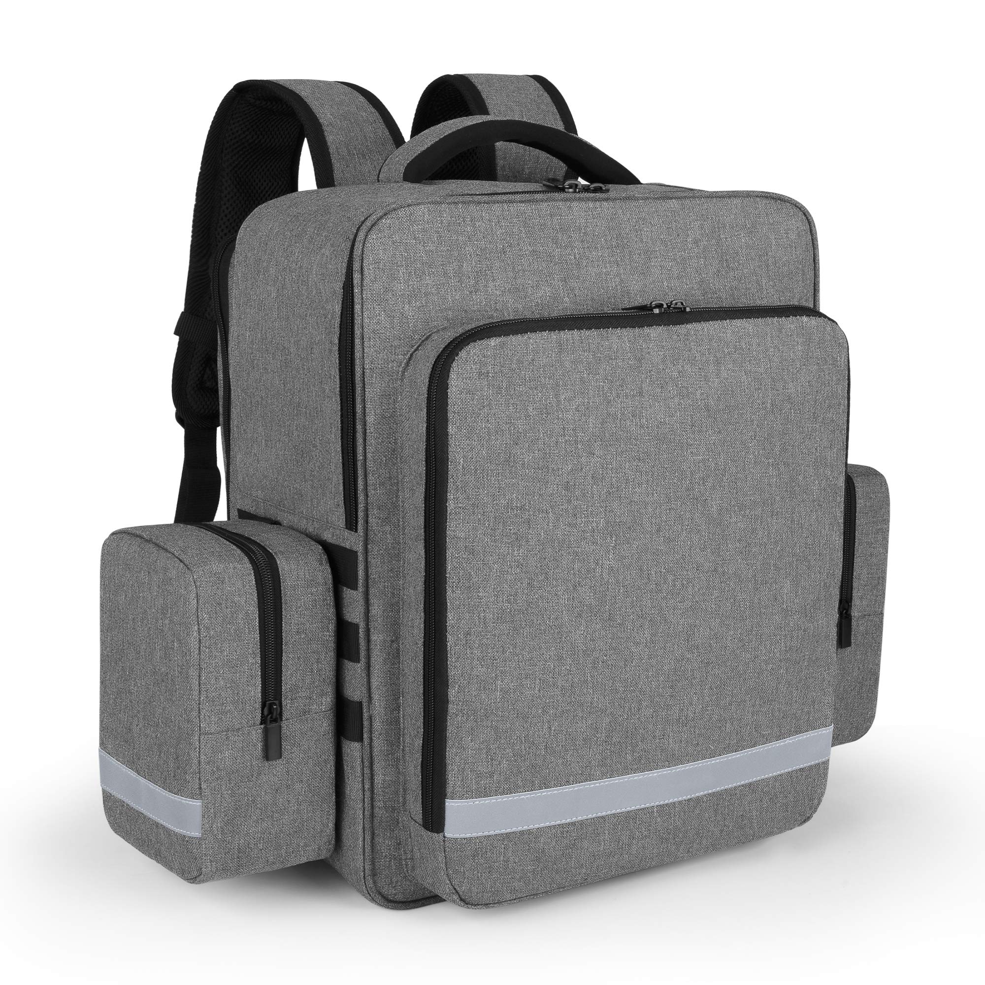TRUNAB Emergency Medical Backpack – Modular EMT-Style Organizer with Detachable Side Pockets & Non-Slip Base (Grey)