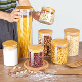 7-Piece Glass Food Storage Jar Set with Bamboo Lids – Multi-Size Airtight Canisters for Pantry Organization