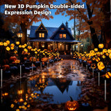3D Solar Pumpkin Firefly Lights – 2 Pack 20 LEDs Double-Sided Halloween Outdoor Lights with Green Leaves, IP65 Waterproof (Orange)