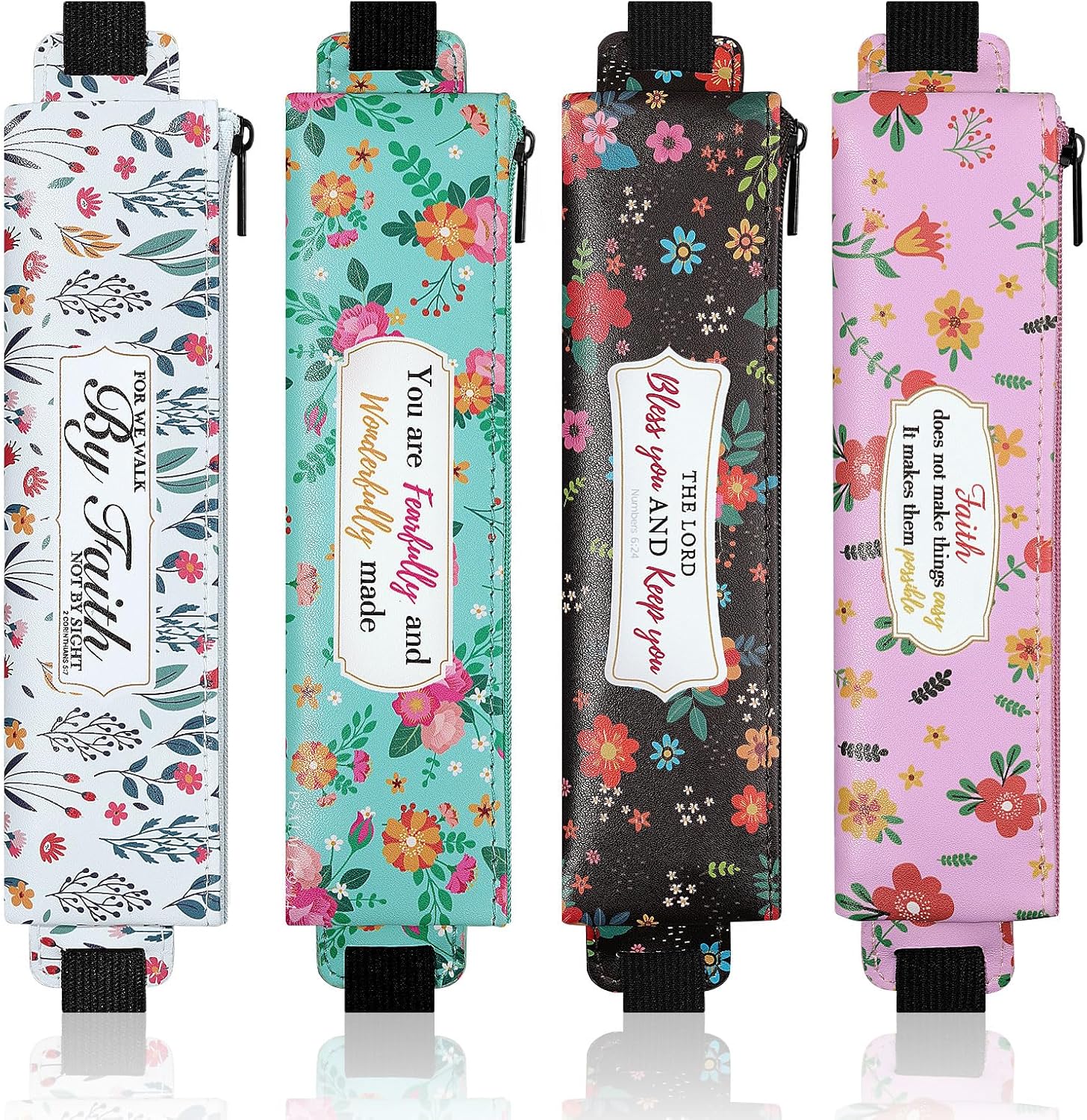 4-Pack Elastic Notebook Pen Holders with Zipper