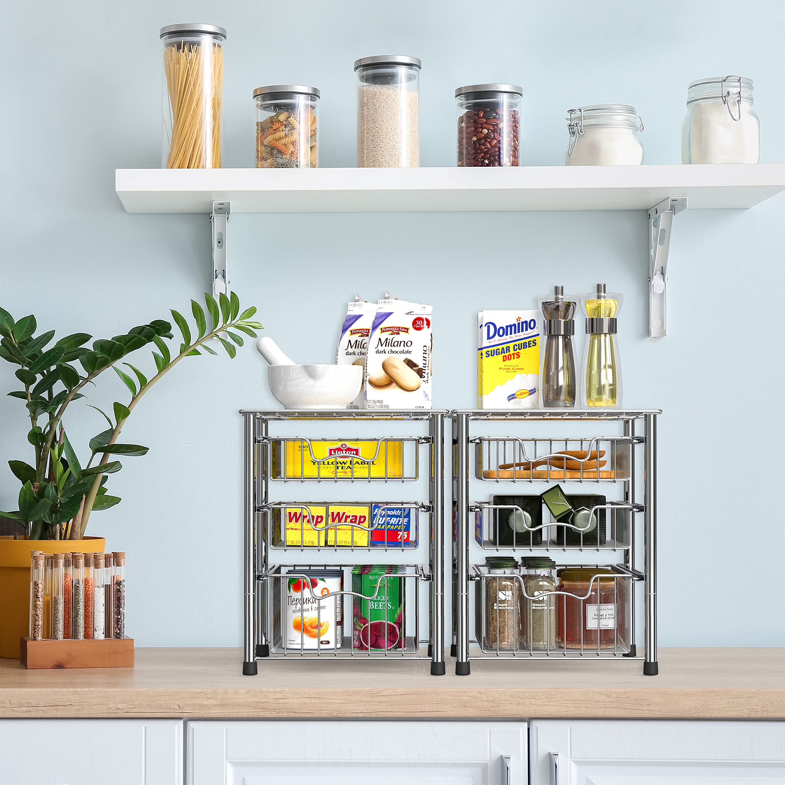 Stackable 3-Tier Sliding Basket Organizer – Chrome Space-Saving Drawer Storage Rack