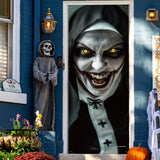 Horror Zombie Nun Door Cover 👻 – 3D Scary Halloween Decoration for Front Door, Wall & Haunted House