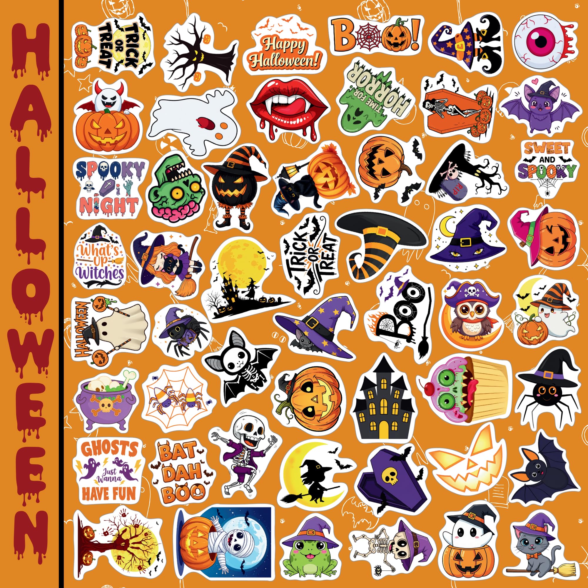 Halloween Sticker Set – 50-Piece Spooky Stickers for Kids & Adults (Pumpkins, Ghosts, Bats & Skulls, DIY Crafts & Party Favors)