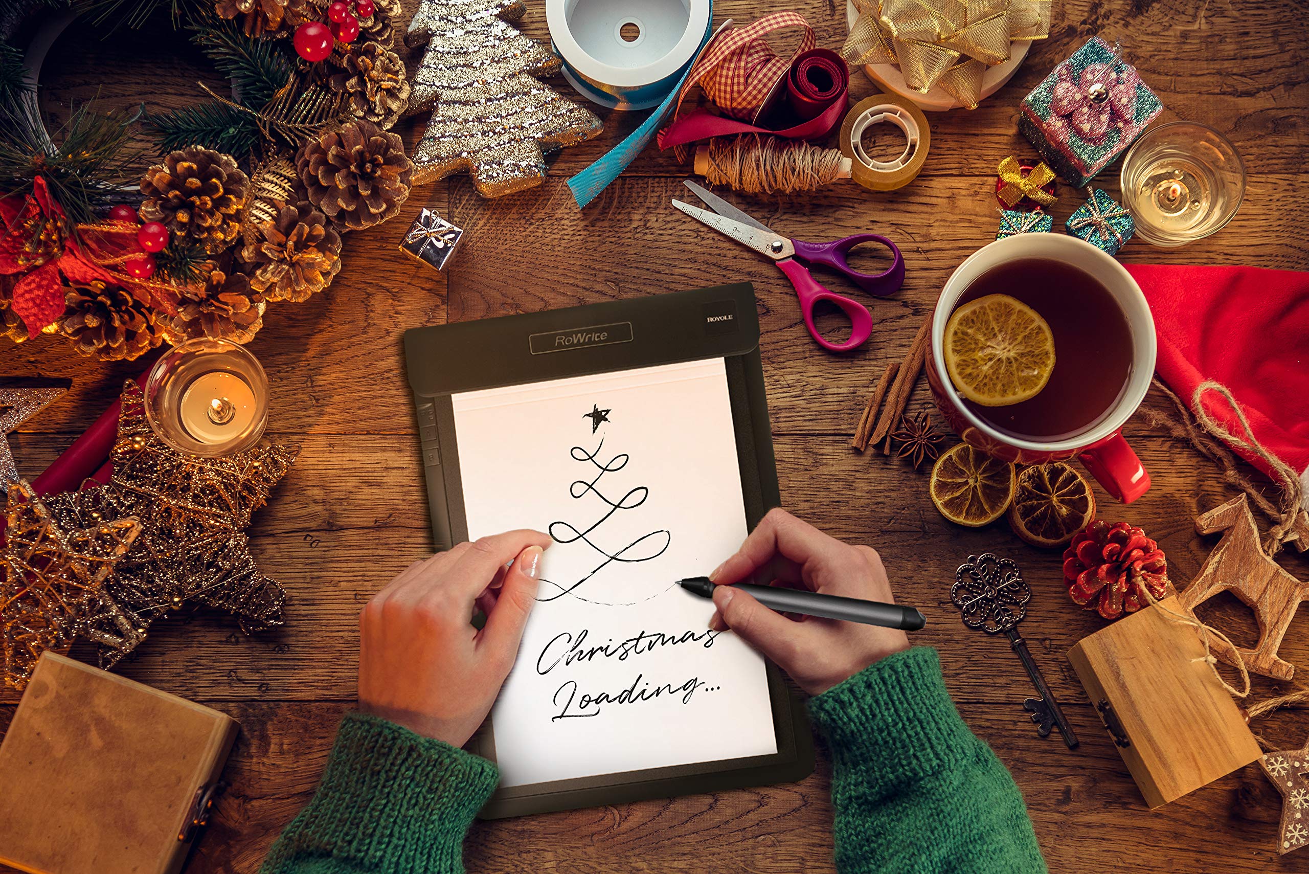 RoWrite Smart Writing Pad with Pressure-Sensitive Pen – Real Ink Digital Capture Notebook (Black, A5)