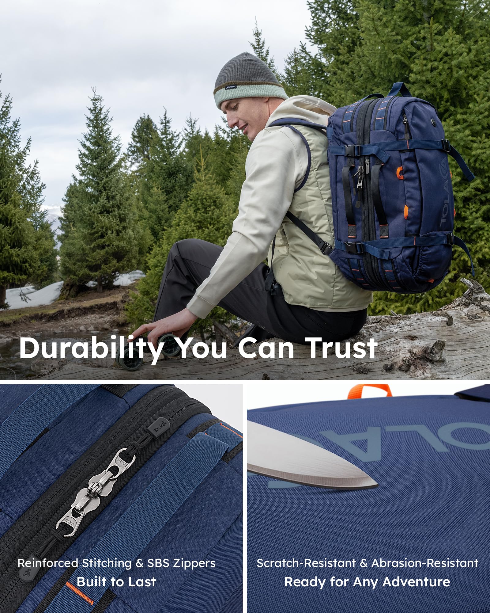 Tolaccea Expandable Carry-On Travel Backpack 40L–50L with TSA-Friendly Design and Laptop Compartment