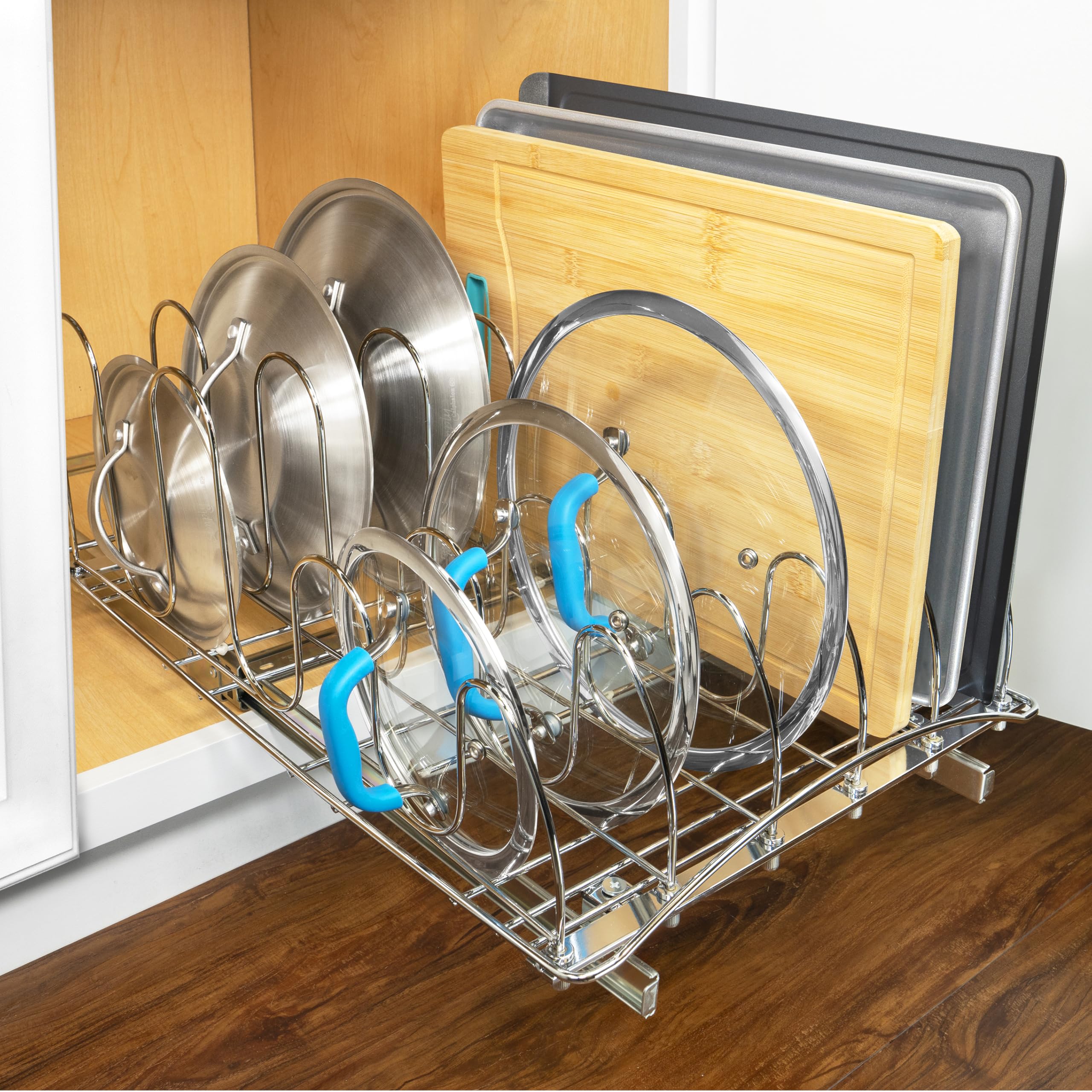 Lynk Professional Extra-Large Pull-Out Pot Lid & Cookie Sheet Organizer – Heavy-Duty Sliding Cabinet Rack