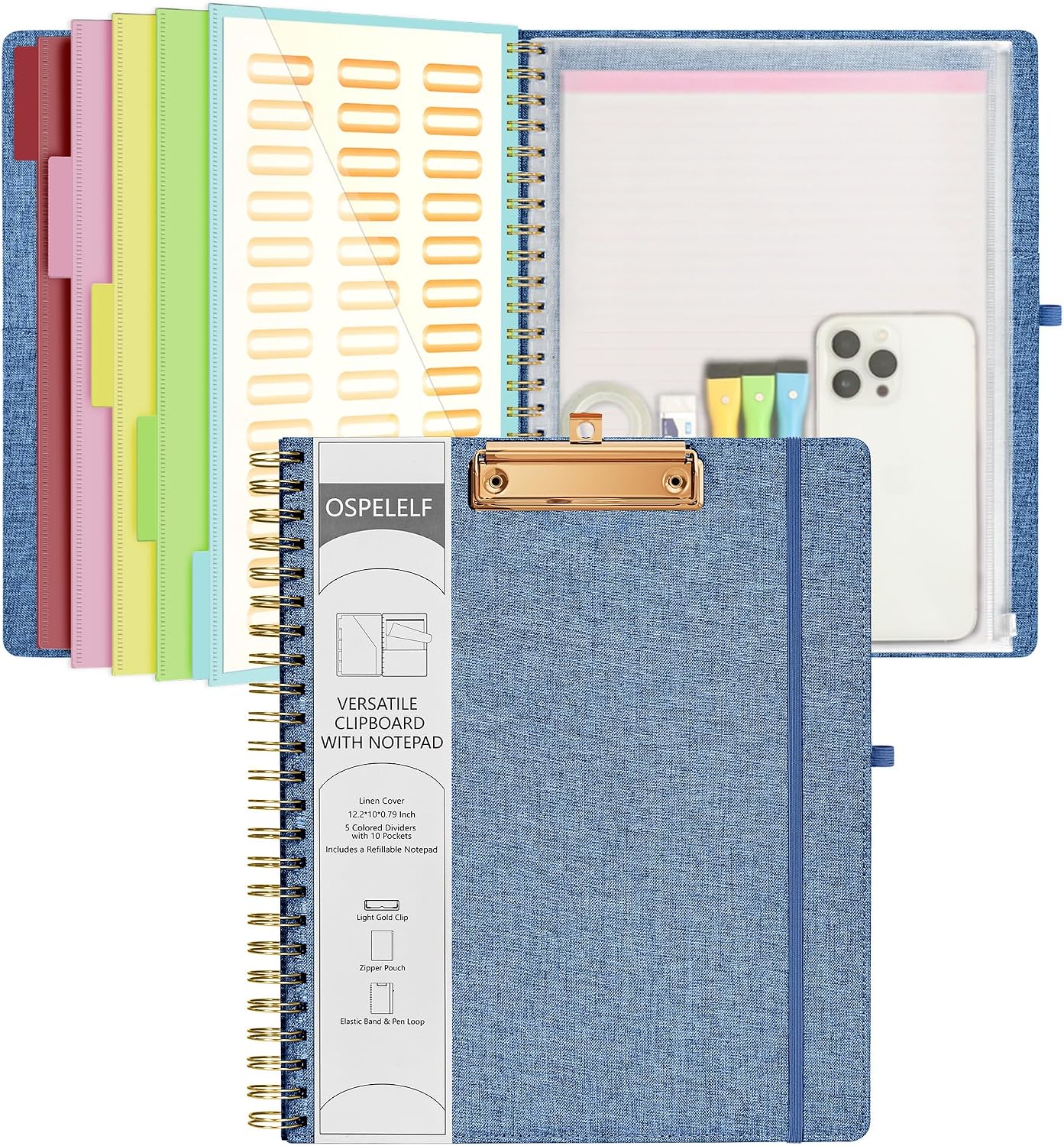 Purple Foldable Clipboard Folio with Pockets and Notepad