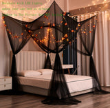 Gothic Black Bed Canopy – 4-Post Mosquito Net for Full, Queen & King Size Beds (Indoor/Outdoor Use)