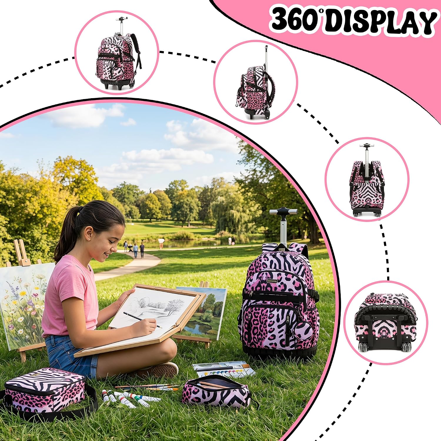 16.5-Inch Rolling School Backpack Set with Lunch Bag