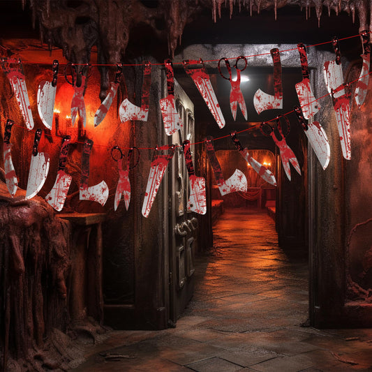 Halloween Bloody Banner – 12 Piece Red & White Hanging Garland for Indoor & Outdoor Party Decorations (39.4ft Total Length)
