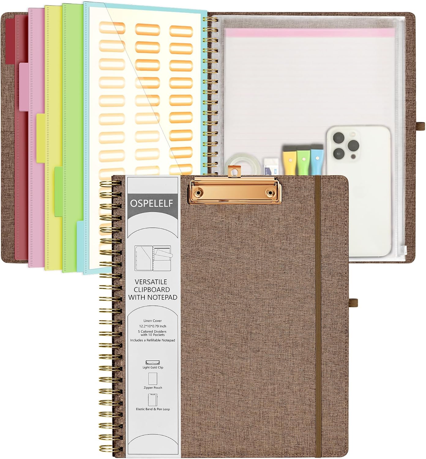 Purple Foldable Clipboard Folio with Pockets and Notepad