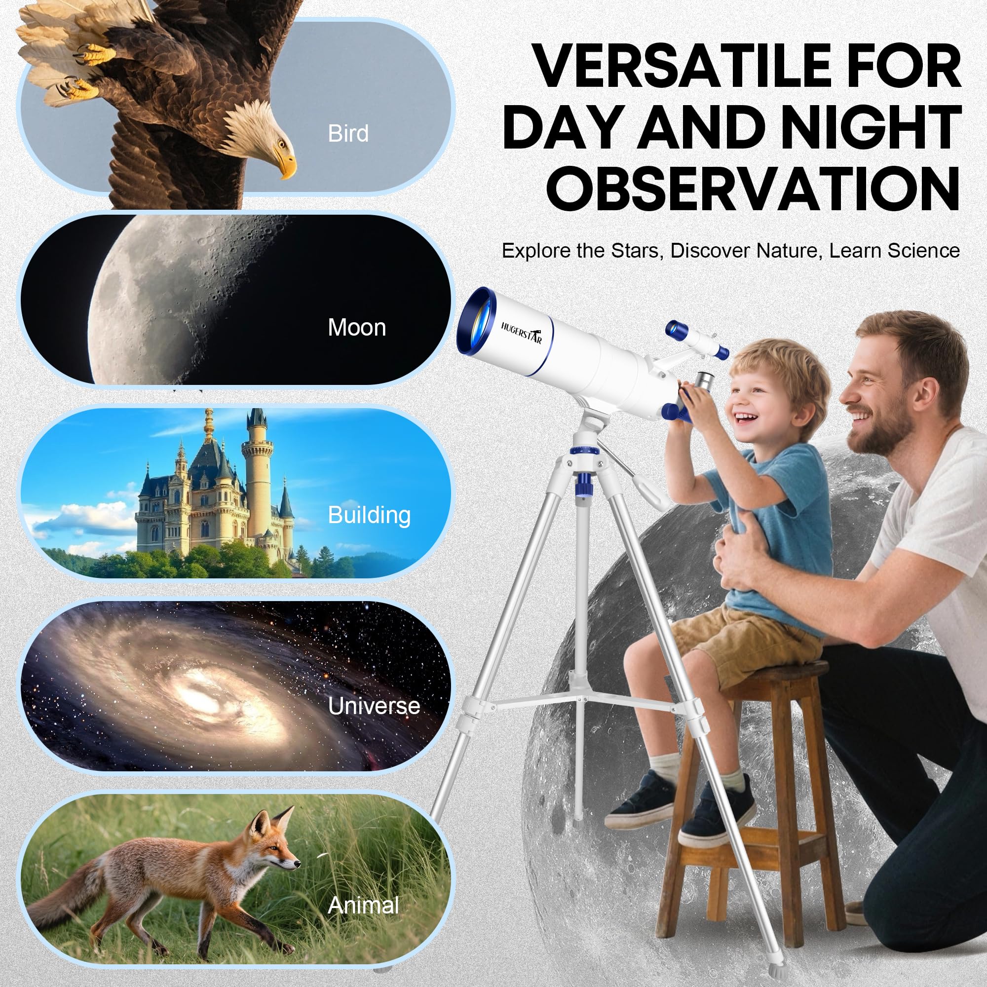 90mm Astronomical Telescope with Tripod & Phone Adapter – Portable Refractor Telescope for Beginners & Stargazing